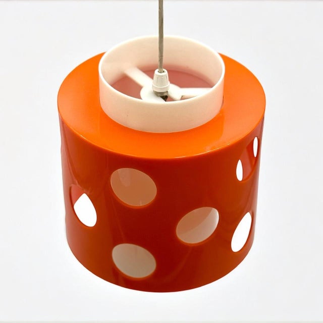 Space Age Hanging Lamp with Orange and White Lampshade, 1970s For Sale - Image 3 of 11