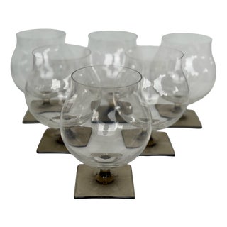 Berlin Smoke Foot Cognac Glass with Square Base by Georg Jensen for Rosenthal Studio Line, 1960s, Set of 6 For Sale