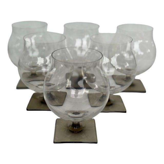 Berlin Smoke Foot Cognac Glass with Square Base by Georg Jensen for Rosenthal Studio Line, 1960s, Set of 6 For Sale