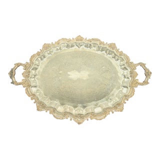 Tiffany & Co. Style Antique Victorian Repoussé Silverplate Serving Tray For Sale