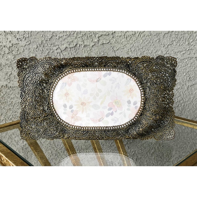Late 20th-Century Art Nouveau-Inspired Bronze-Tone Filigree Easel Back Picture Frame For Sale - Image 12 of 18