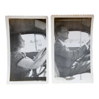 Mid 20th Century Surreal Man Woman Driving Car Snapshot Photographs - A Pair For Sale