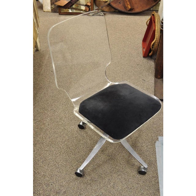 Mid-Century Modern Mid Century Modern Clear Lucite Aluminum Swag Base Rolling Swivel Desk Chair For Sale - Image 3 of 12