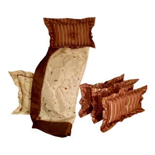 Custom Handmade Silk Drapes With Matching Pillows & Hand-Embroidered Throw - Complete Set "Chairs Not Included" For Sale