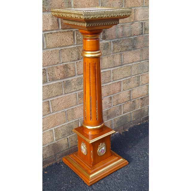 Pair Mahogany and Gilt Decorated Galleried Marble Top Pedestals by Francesco Meroni For Sale - Image 9 of 18