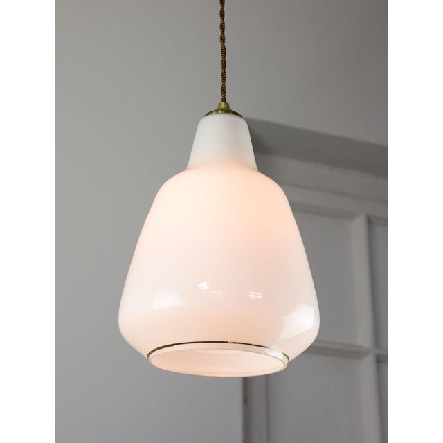Mid-Century Modern Italian White Glass and Brass Pendant Lamp, 1960s For Sale - Image 13 of 13