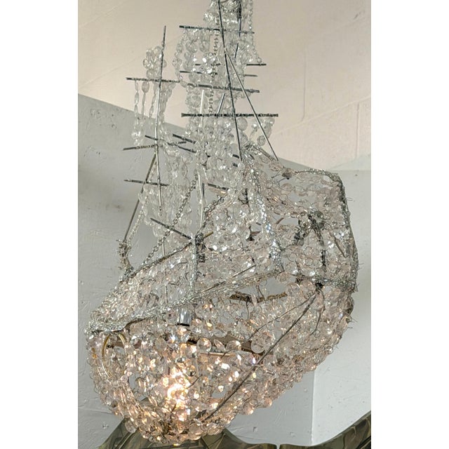 Vintage Venetian Style Lucite Crystal Ship Motif Chandelier Italy or in the Venetian Taste, Late 20th Century A...