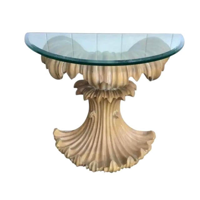 Mid-Century Glass Top Carved Wood Console Table For Sale - Image 10 of 10