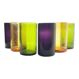 6 Colorful Blown Highball Tumbler Drinking Glasses For Sale