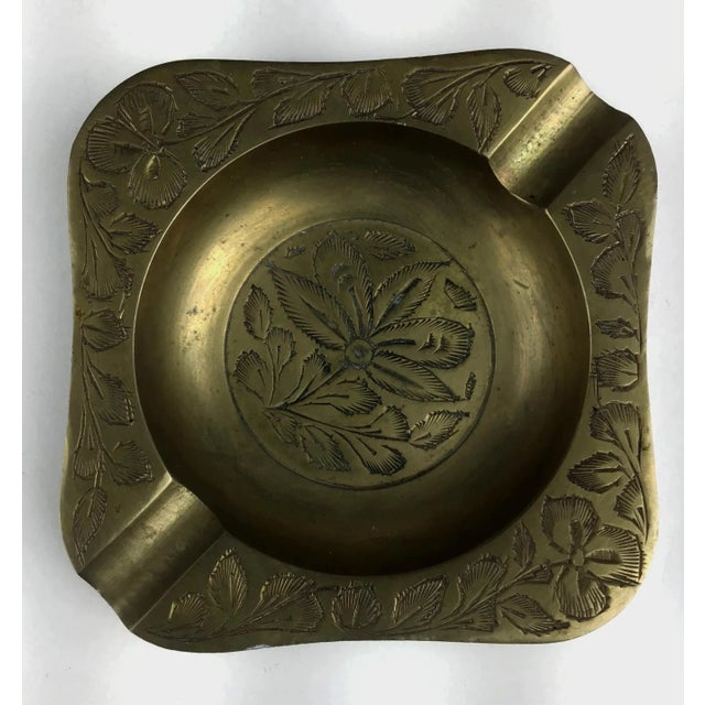 Shabby Chic Vintage Brass Carved Ashtray For Sale - Image 3 of 9