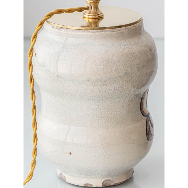 Textile Italian Apothecary Jar Table Lamp with New Dupion Silk Lampshade from Deruta, 1800s For Sale - Image 7 of 12