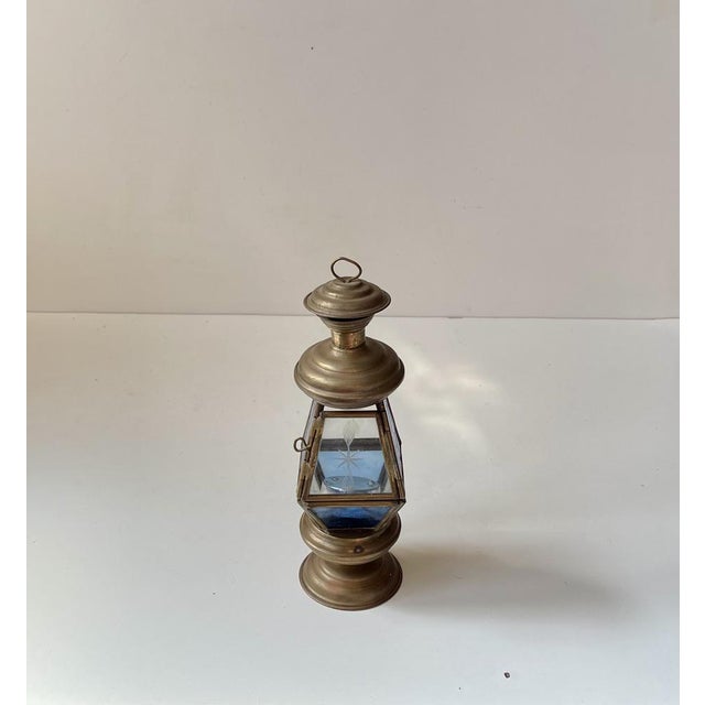 Art Deco Lantern in Brass and Etched Colored Glass, 1930s For Sale - Image 4 of 8