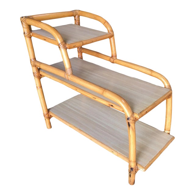 Restored Three-Tier "Arch" Side Table W/ Blond Formica Tops For Sale