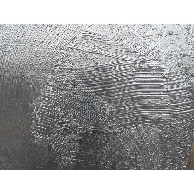 Large scale contemporary abstract metallic silver gestural painting by LA based artist Matt Aston. The work features a...