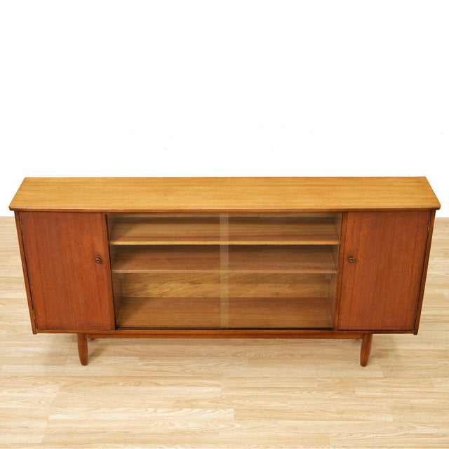 Mid-Century Modern 1960s Slim Mid Century Teak China Entryway Cabinet For Sale - Image 3 of 7