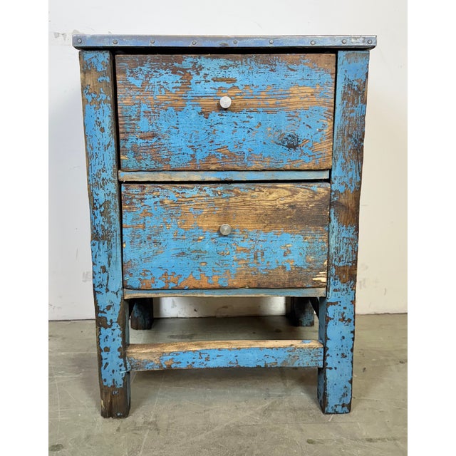 Wood Industrial Blue Wood Chest of Drawers, 1950s For Sale - Image 7 of 18