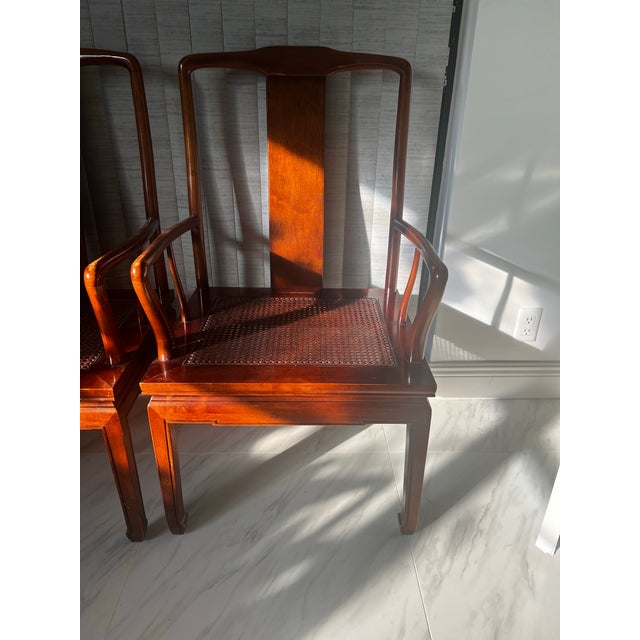 Henredon Set of 6 Henredon Regency Chinoiserie Mahogany & Cane Dining Chairs - Est. 1970s For Sale - Image 4 of 12