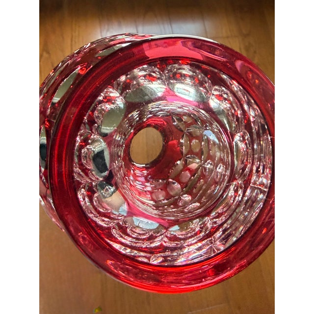 Art Deco Vintage Bohemian Ruby Red Cut-to-Clear Crystal Vase For Sale - Image 3 of 4