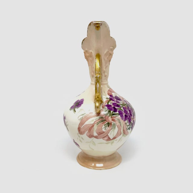 Hand-Painted Floral Porcelain Vase With Gold Handles, 10 Inch For Sale - Image 4 of 7