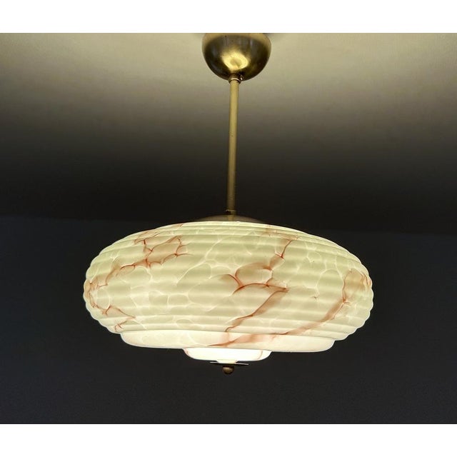 Art Deco Pendant Light in Green Marble Glass, 1930s For Sale - Image 11 of 18