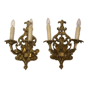 Louis XV Style Cast Bronze 2 Branch Wall Sconces - A Pair