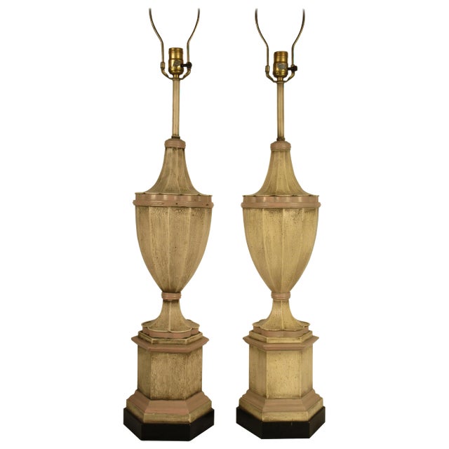 1950s Large Pink Plaster Finial Lamps - a Pair For Sale