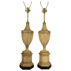 1950s Large Pink Plaster Finial Lamps - a Pair