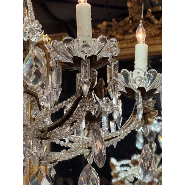 19th Century Italian Beaded Crystal and Porcelain Flower Chandelier For Sale In Dallas - Image 6 of 9