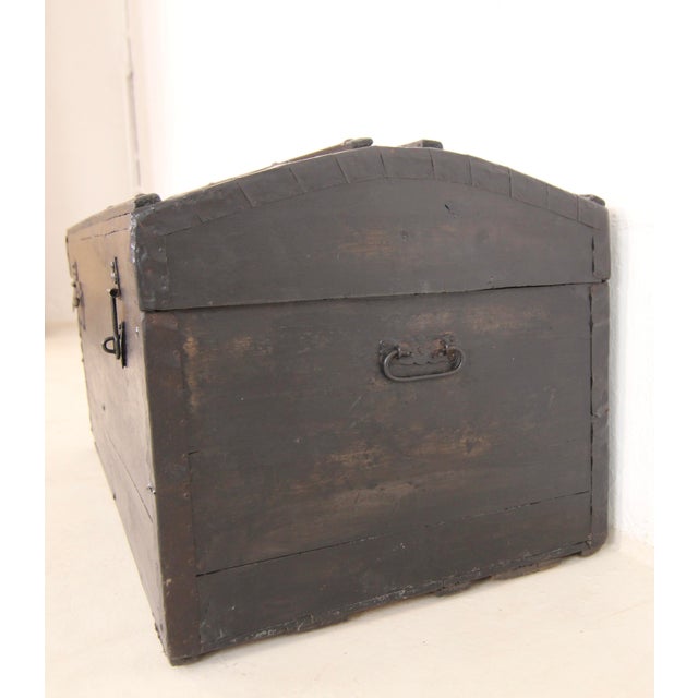 Wood Vintage Steamship Black Trunk, 1920s For Sale - Image 7 of 18