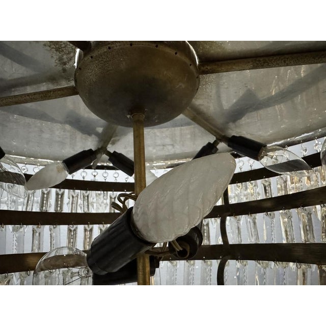 1950s Bronze and Crystal Chandelier, Italy, 1950s For Sale - Image 5 of 11