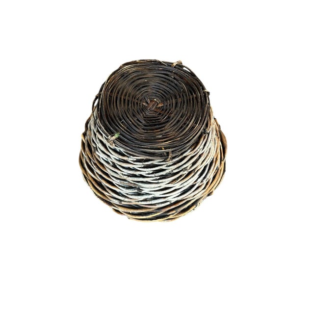 Large Handwoven Rattan Reed Basket Bi Cone For Sale - Image 11 of 12