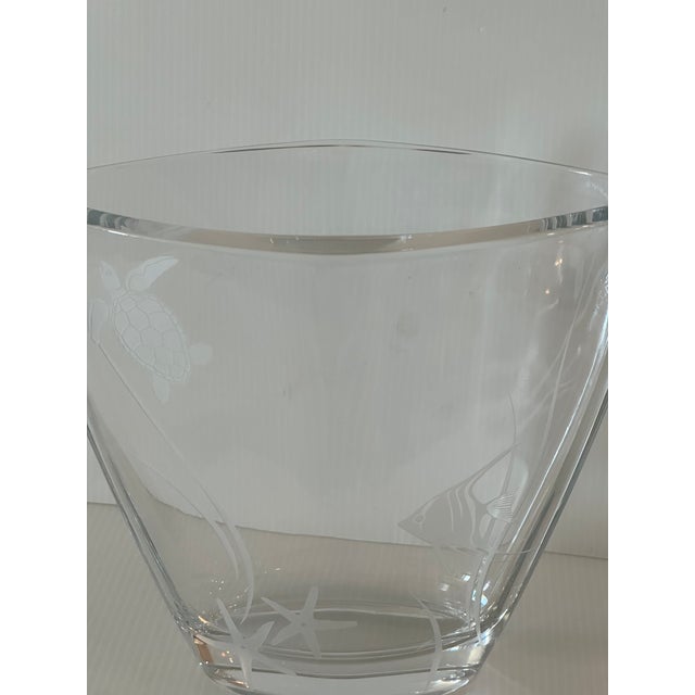 Art Deco 1980s Nachtmann Germany Clear Crystal Vase Edged With "Sea Life" Design For Sale - Image 3 of 12