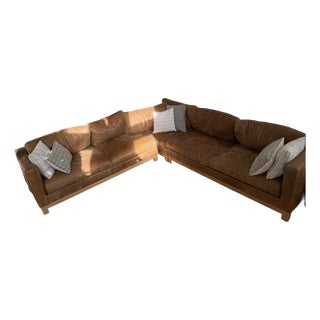 Crate & Barrel Pacific 3-Pc L-Shaped Sectional, Sycamore Leather For Sale