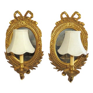 Pair of Vintage Italian Ribbon & Bow Gilt Wall Sconces For Sale