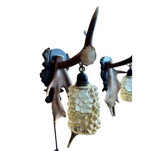 Brown Pair Vintage Antler Sconces for Alpine Mountain Decor For Sale - Image 8 of 11