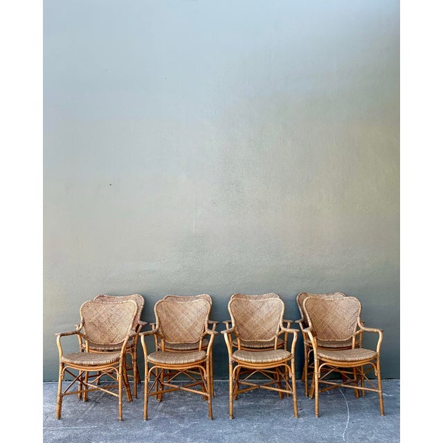 Late 20th Century Vintage Palecek Woven Rattan “ Jordan” Dining Chairs - Set of 8 For Sale - Image 5 of 12