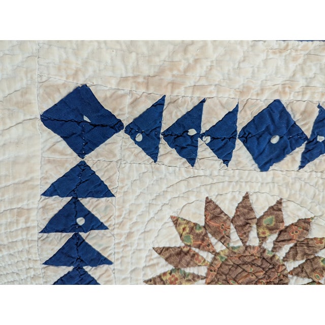 Blue Antique Late 1800s Quilt of Mariner's Compass Pattern -Exceptionally Large Size for the Time For Sale - Image 8 of 18