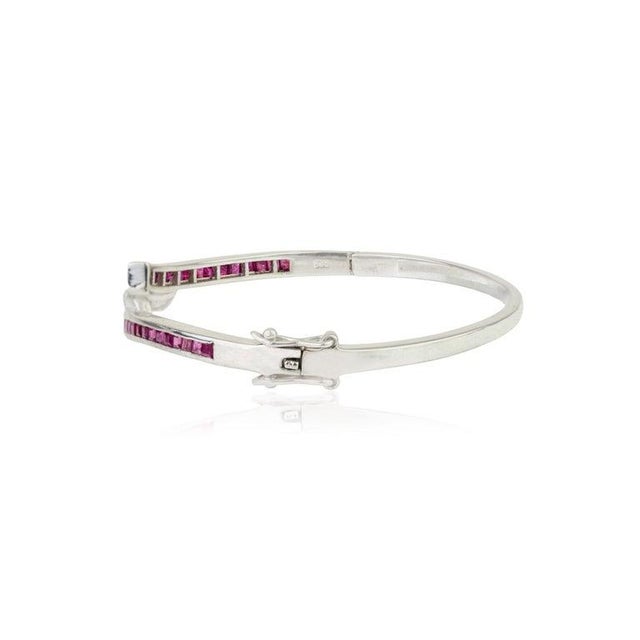Not Yet Made - Made To Order Vintage 925 Sterling Silver Ruby & Diamond Bangle Bracelet- Elegant Gemstone Hinged Bracelet For Sale - Image 5 of 11