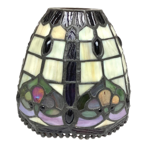 1990s Tiffany Style Slag Glass Lamp Shade Multicolor With Marble Glass