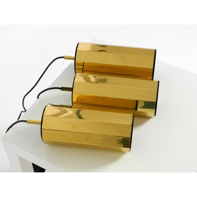 Large Decagonal Brass Pendant Lamps, 1960s, Set of 3 For Sale - Image 12 of 18