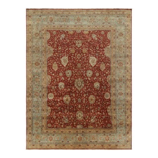 Rug & Kilim’s Classic Tabriz Style Rug With Beige & Blue Florals on Rust Red For Sale