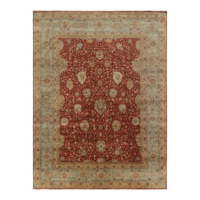 Rug & Kilim’s Classic Tabriz Style Rug With Beige & Blue Florals on Rust Red For Sale