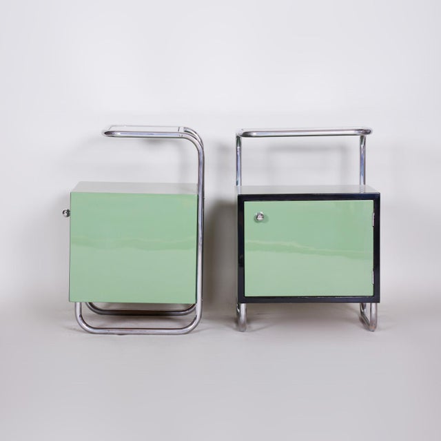 Metal Bauhaus Side Tables in Chrome and Glass by Vichr a Spol., Czech, 1930s, Set of 2 For Sale - Image 7 of 18
