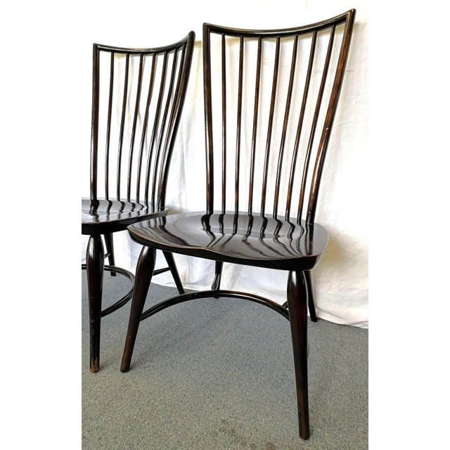 Late 20th Century Vintage High Swept Back Windsor Birdcage Chairs in Ebony Finish- A Pair For Sale - Image 5 of 18