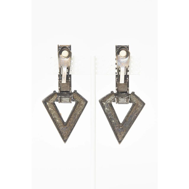 Vintage Hallmarked Diva Black Rhinestone Clip on Earrings, 1980's For Sale - Image 9 of 11
