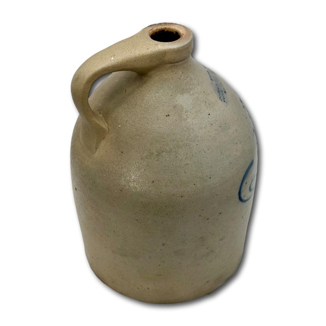 Unusual Antique American Blue Flower Decorated 2 Gallon Jug With Otsego New York Stoneware Merchants Name & Info Circa 1870s For Sale - Image 14 of 18