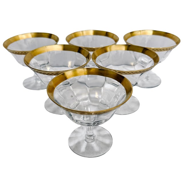 1940 Tiffin-Franciscan Gold Laurel Encrusted Rimmed Sherbet Glasses - Set of 12 For Sale - Image 4 of 6