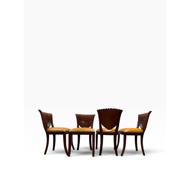 Late 20th Century Maitland-Smith Hollywood Regency 5-Piece Game Table & Carved Shell-Back Chairs Set For Sale In West Palm - Image 6 of 12