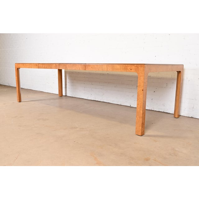 Henredon Milo Baughman Style Burl Wood Parsons Extension Dining Table by Henredon, Newly Refinished For Sale - Image 4 of 12