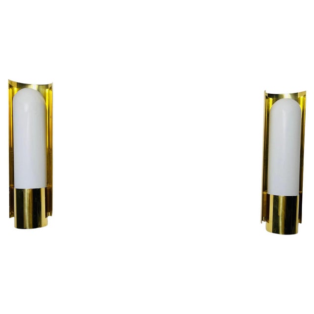 Brass and Opaline Glass Wall Lamps attributed to Glashütte Limburg, 1960s, Set of 2 For Sale - Image 16 of 16